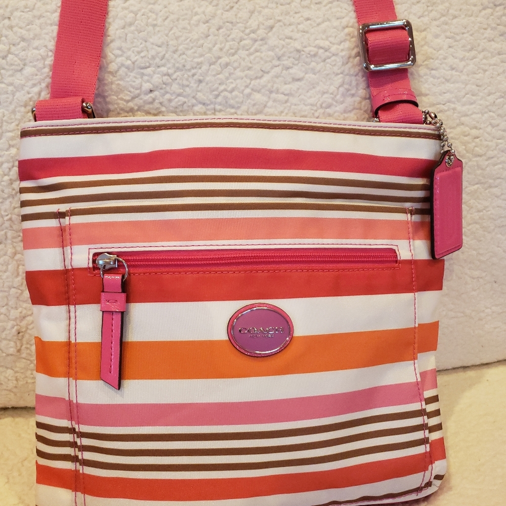 Coach Pink and Orange Striped Crossbody
